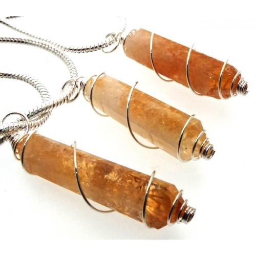 Citrine Gemstone Double Terminated Wand Spiral Pendant